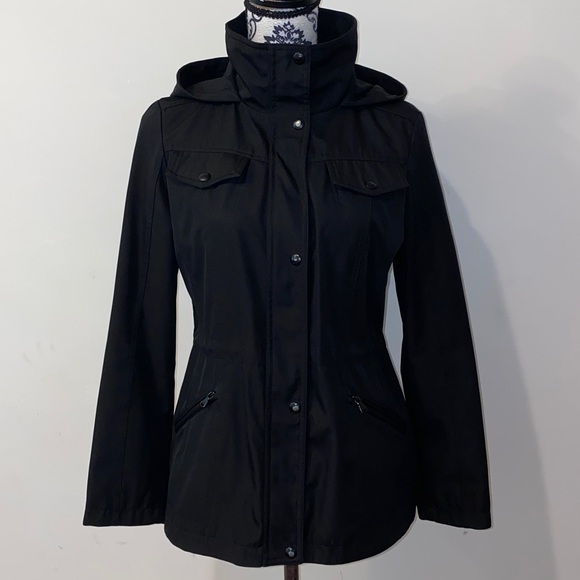 Guess Hooded Rain Jacket Size Small Black - Picture 1 of 12